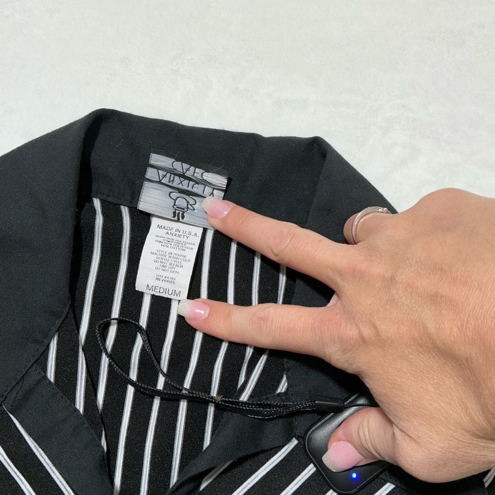 Anxiety Cafe Stylish Black Top with White Stripes - Picture 5 of 6